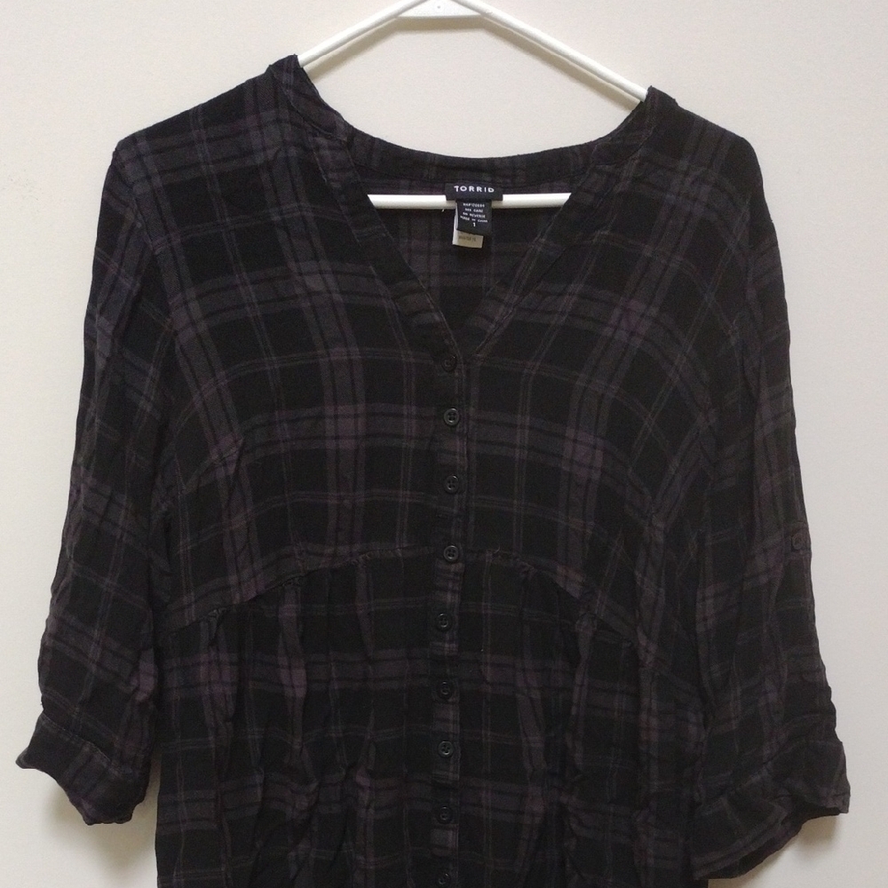 Torrid Black Relaxed Blouse with Mandarin Collar